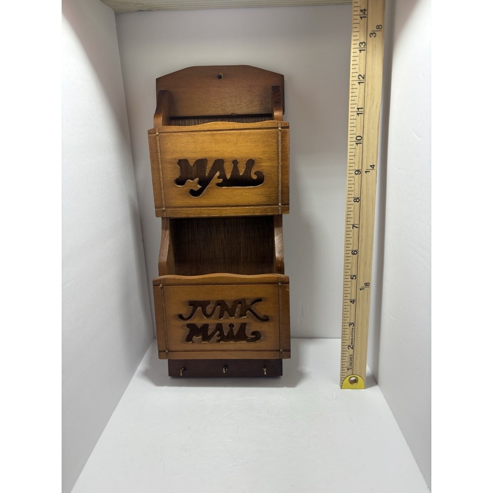 Vintage Wood, Wall Hanging Letter Holder, Office‎ MAIL HOLDER Junk Mail